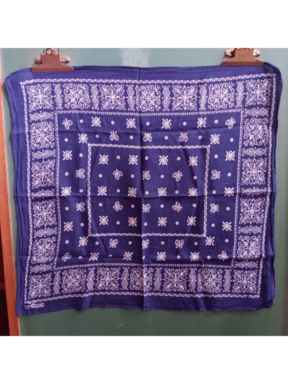 Trunk Up Fast Color Vintage Blue Hanky Bandana Western Cowboy USA COtton 1960s